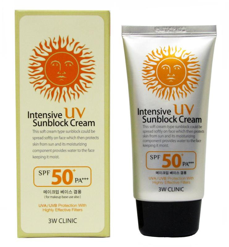 3W Clinic "Intensive UV Sun Block Cream SPF 50PA+++" Солнцезащитный крем для лица, 70мл