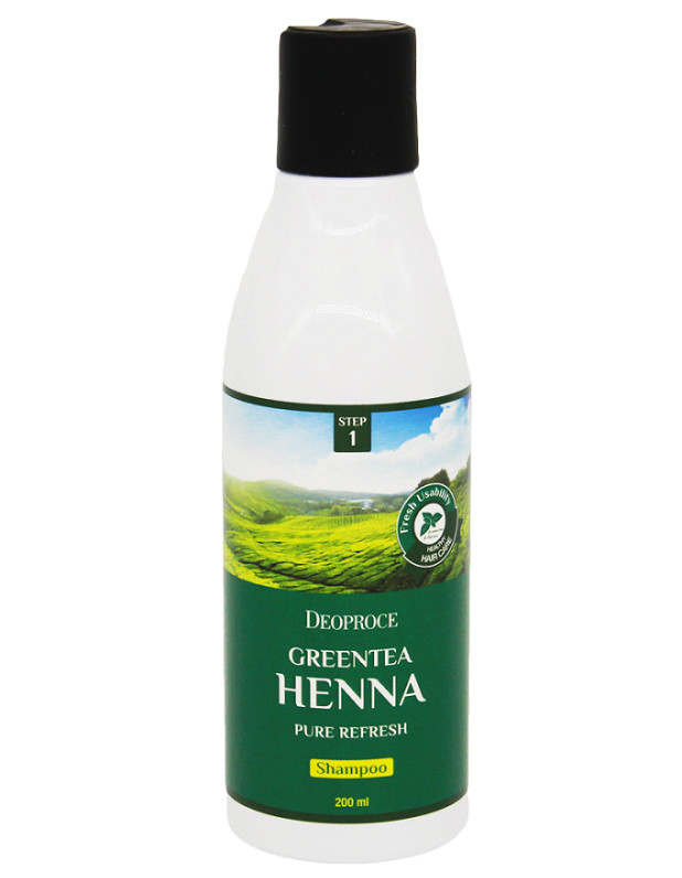 Deoproce Green Tea Henna Pure Refresh Shampoo Смягчающий шампунь для волос с зеленым чаем и хной 200